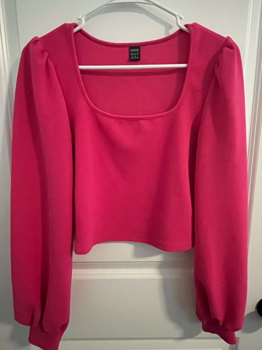 Shein Pink Puff-Sleeve Square Neck cropped Top medium